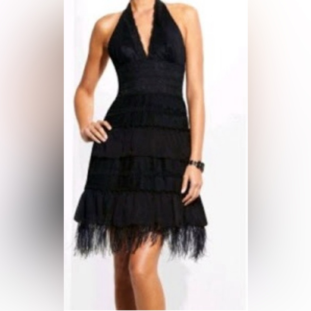 BCBGMaxAzria Black Halter Laced Tiered Cocktail and Party Dress Women's Size 4